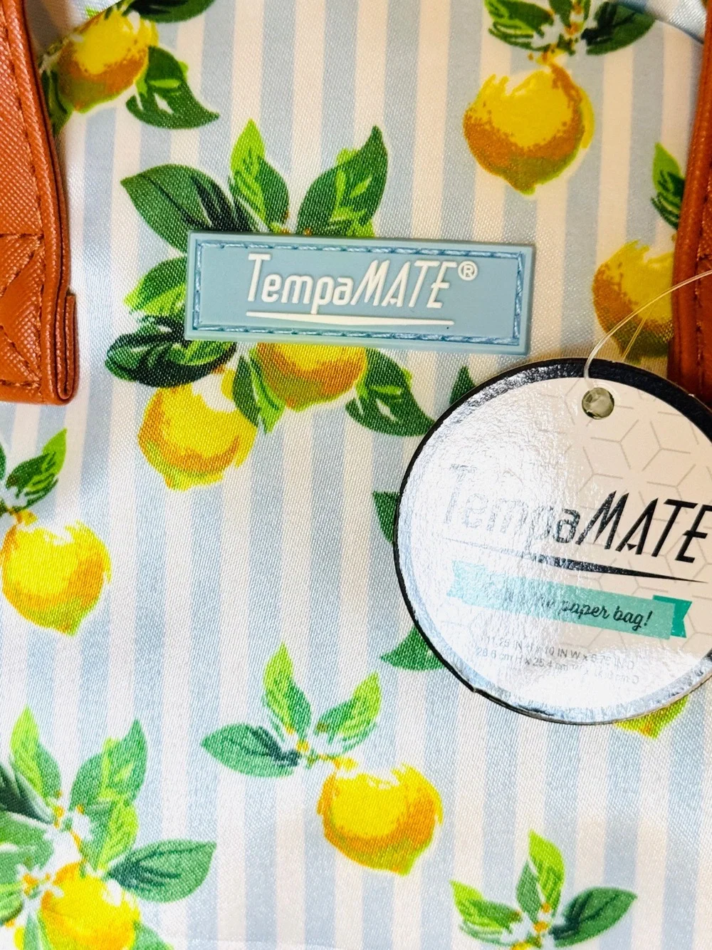 NWT TempaMATE Lemon Print Insulated Lunch Bag Dual Compartment Cooler Tote